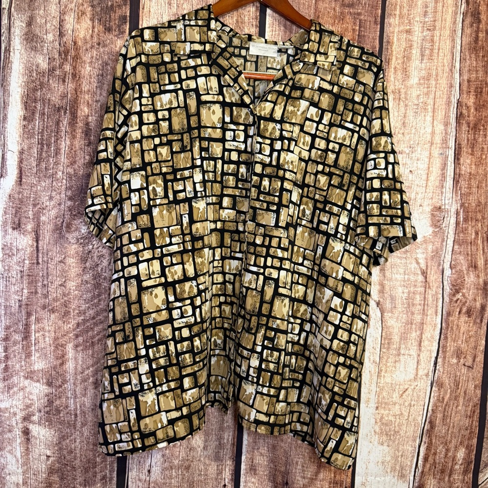 Worthington Black and Tan Geometric Blouse